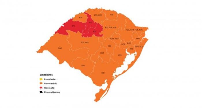 RS volta a apresentar regiões em bandeira vermelha no modelo de distanciamento controlado